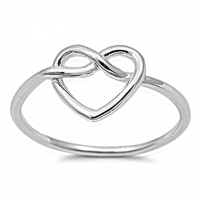 Sterling Silver Pretzel Heart Design Wire Band Ring with Face Height of 10MM