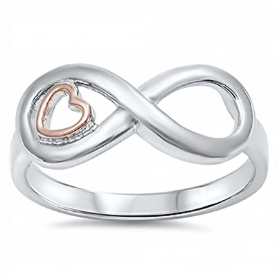 Sterling Silver Fancy Infinity with Rose Gold Plated Heart Design RingAnd Face Height of 8MM