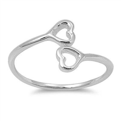 Sterling Silver Styish Double Cut-Out Heart Design Bypass Band Ring with Face Height of 11MM