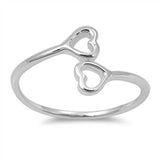 Sterling Silver Styish Double Cut-Out Heart Design Bypass Band Ring with Face Height of 11MM