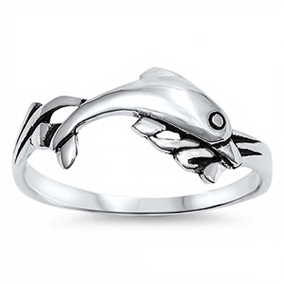 Sterling Silver Stylish Dolphin Design Ring with Face Height of 9MM