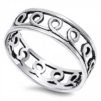 Sterling Silver Fancy Loop Link Design Band Ring with Face Height of 6MM