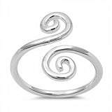 Sterling Silver Modish Swirl Bypass Band Ring with Face Height of 15MM