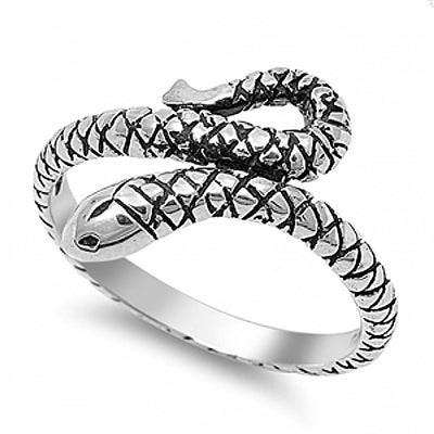 Sterling Silver Modish Snake Design Ring with Face Height of 17MM