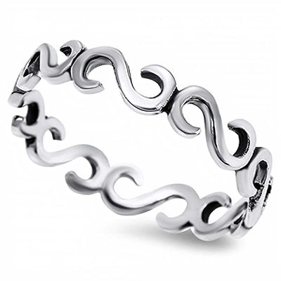 Sterling Silver Fancy Spiral Link Band Ring with Face Height of 4MM