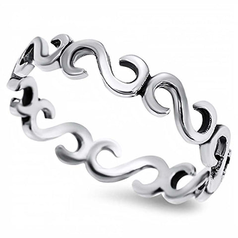 Sterling Silver Fancy Spiral Link Band Ring with Face Height of 4MM