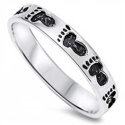Sterling Silver Fashionable Footprints Design Ring Band with face Height of 4MM