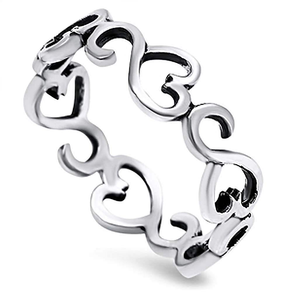Sterling Silver Classy Multi S Shape Link Design Ring BandAnd Face Height of 4MM