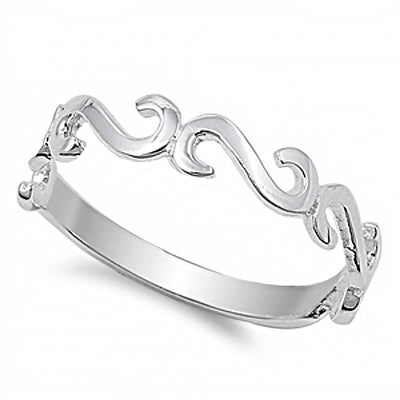 Sterling Silver  Fancy Swirl Design Band Ring with Face Height of 4MM