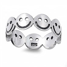 Load image into Gallery viewer, Sterling Silver Fancy Multi Smiley Face Band Ring with Face Height of 6MM