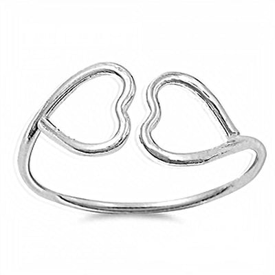 Sterling Silver Fancy Hearts Design on Both Ends Open Band Ring with Face Height of 10MM