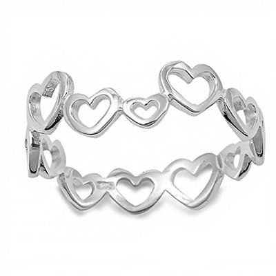 Sterling Silver Trendy Multi Open Hearts Band Ring with Face Height of 7MM