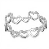 Sterling Silver Trendy Multi Open Hearts Band Ring with Face Height of 7MM