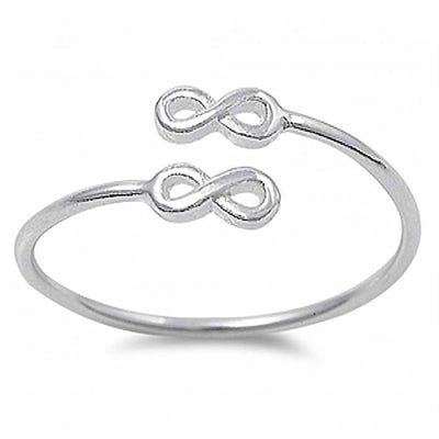 Sterling Silver Trendy Inifinty Design on Both Ends Open Band Ring with Face Height of 6MM