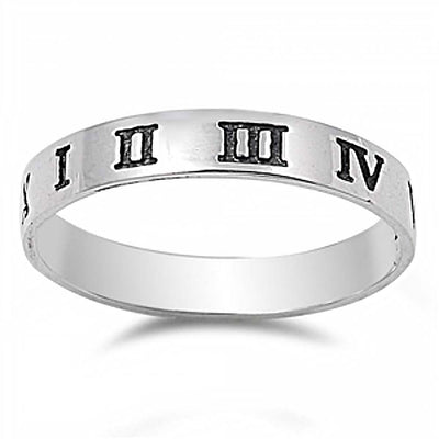Sterling Silver Stylish Roman Numerals Engraved Band Ring with Band Width of 4MM