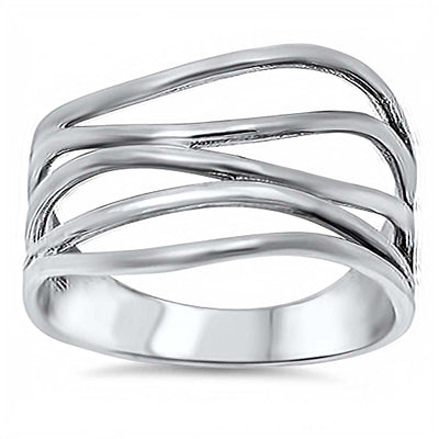 Sterling Silver Stylish Cut-Out Pattern Design Curve Band Ring with Face Height of 13MM
