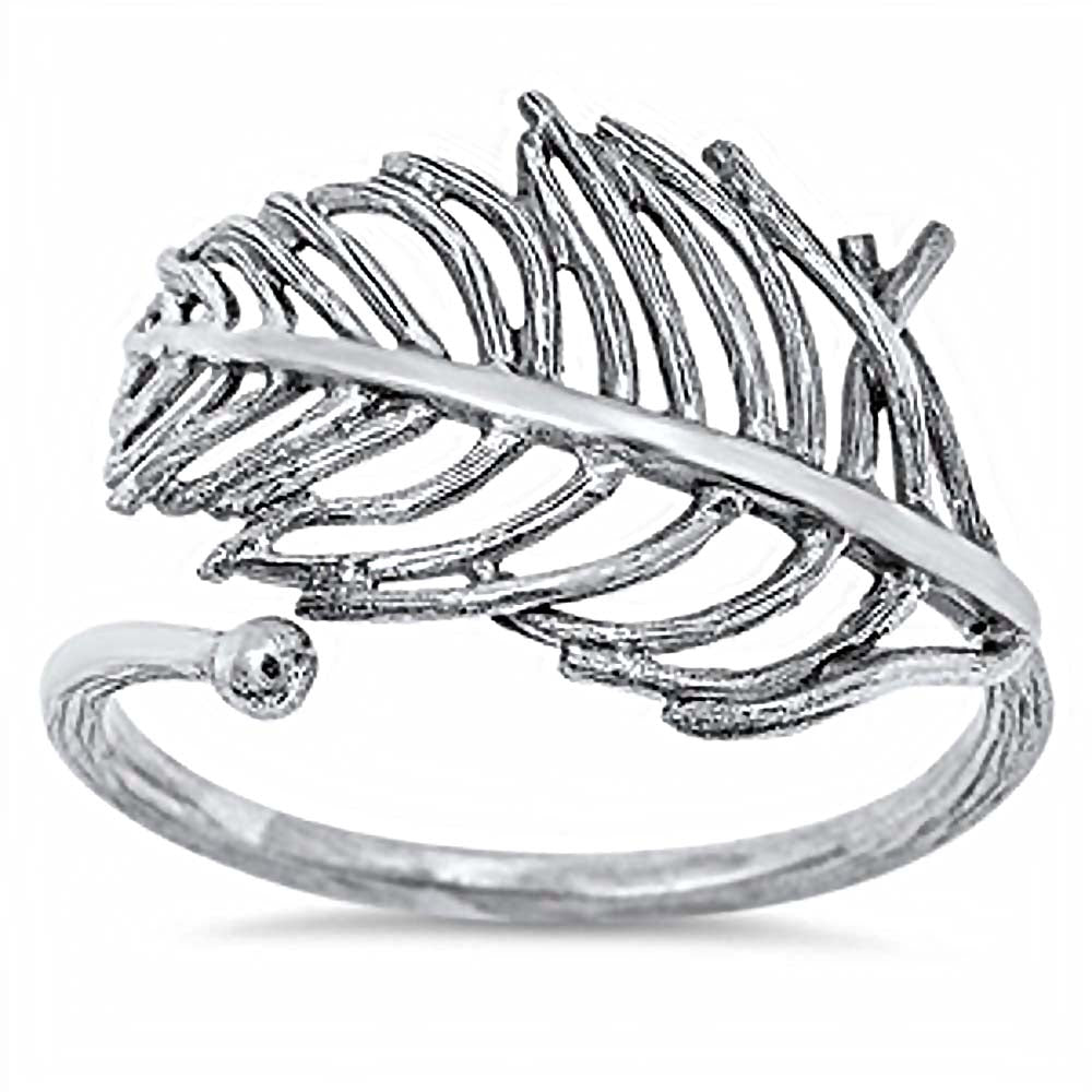 Sterling Silver Fancy Leaf Design Stem Pattern Band Ring with Face Height of 16MM