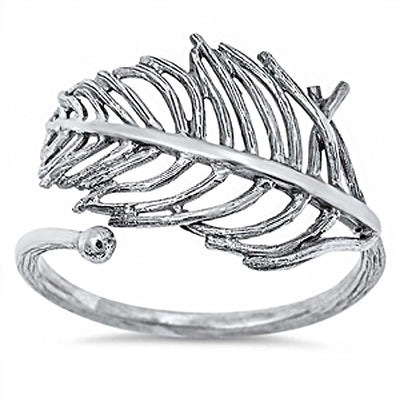 Sterling Silver Fancy Leaf Design Stem Pattern Band Ring with Face Height of 16MM