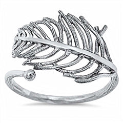 Sterling Silver Fancy Leaf Design Stem Pattern Band Ring with Face Height of 16MM