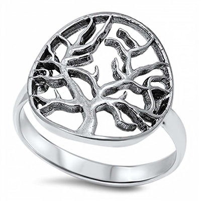 Sterling Silver Modish Tree of Life Design Ring with Face Height of 18MM