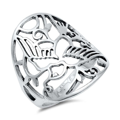 Sterling Silver Fancy Cut-Out Dove Design Wide Band Ring with Face Height of 28MM