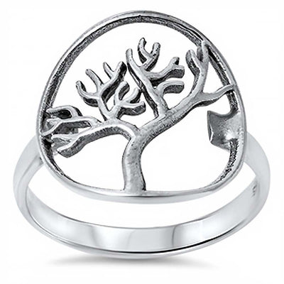 Sterling Silver Stylish Tree of Life Design Ring with Face Height of 19MM