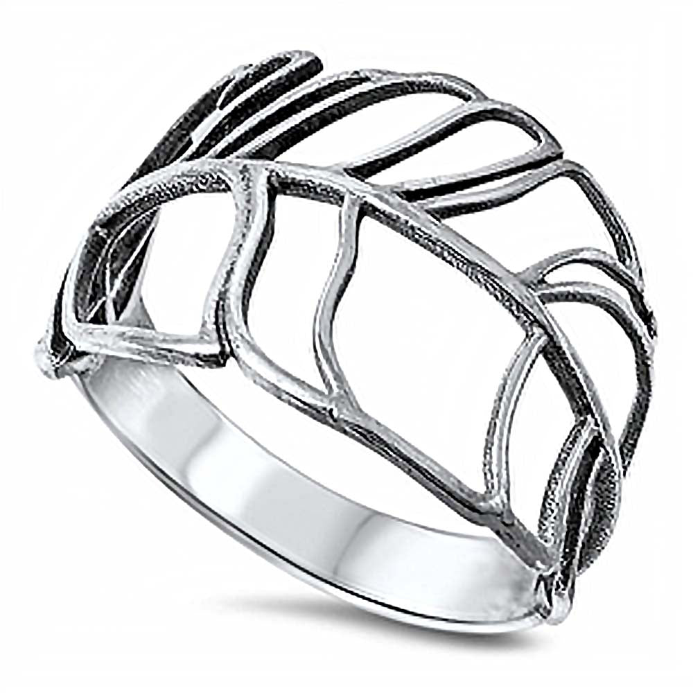 Sterling Silver Fancy Leaf Design Ring with Face Height of 15MM