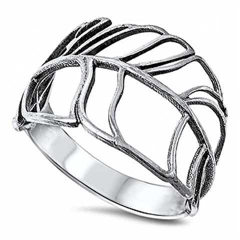 Sterling Silver Fancy Leaf Design Ring with Face Height of 15MM