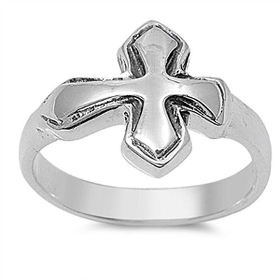 Sterling Silver Stylish Sideway Cross Design Ring with Face Height of 14MM