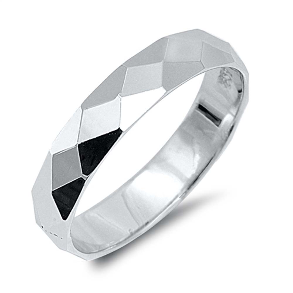 Sterling Silver Fancy Diamond Cut Band Ring with Face Height of 4MM