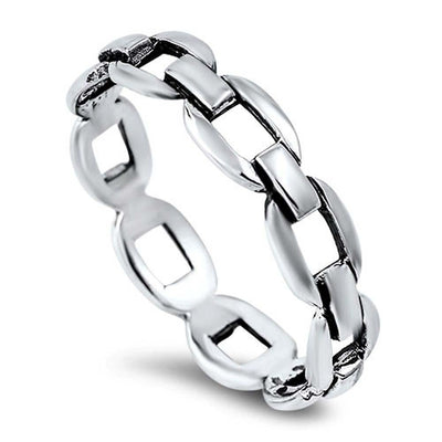 Sterling Silver Stylish Metal Chain Link Band Ring with Face Height of 5MM