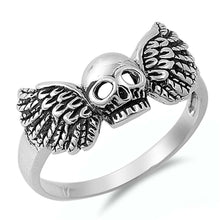 Load image into Gallery viewer, Sterling Silver Fancy Skull with Wings Design RingAnd Face Height of 9MM