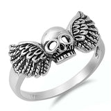 Sterling Silver Fancy Skull with Wings Design RingAnd Face Height of 9MM
