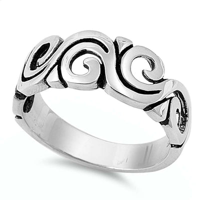 Sterling Silver Fancy Swirl Design Band Ring with Face Height of 9MM