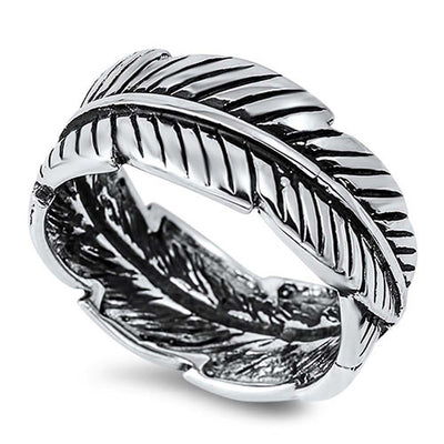 Sterling Silver Vintage Leaf Design Ring BandAnd Face Height of 9MM
