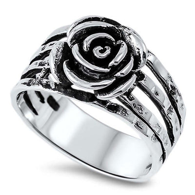 Sterling Silver Fashion Rose Design Open Cut Band Ring with Face Height of 11MM