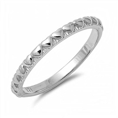 Sterling Silver Trendy Heart Eterniity Band Ring with Band Width of 2MM