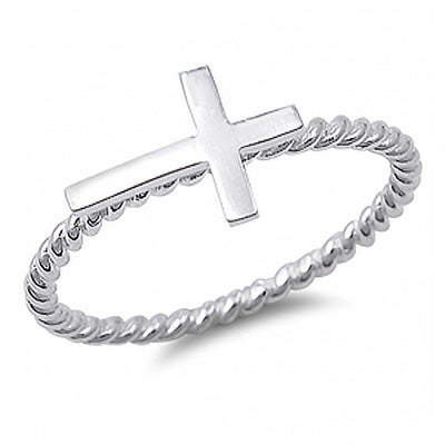 Sterling Silver High Polished Cross Rope Style Band With face Height of 9MM