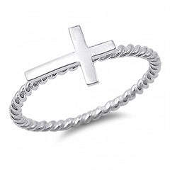 Sterling Silver High Polished Cross Rope Style Band With face Height of 9MM