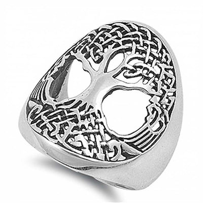 Sterling Silver Vinatge Tree of Life Design Ring. Face Height of 26MM.