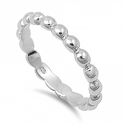 Sterling Silver Fancy Beaded Band Ring with Face Height of 3MM