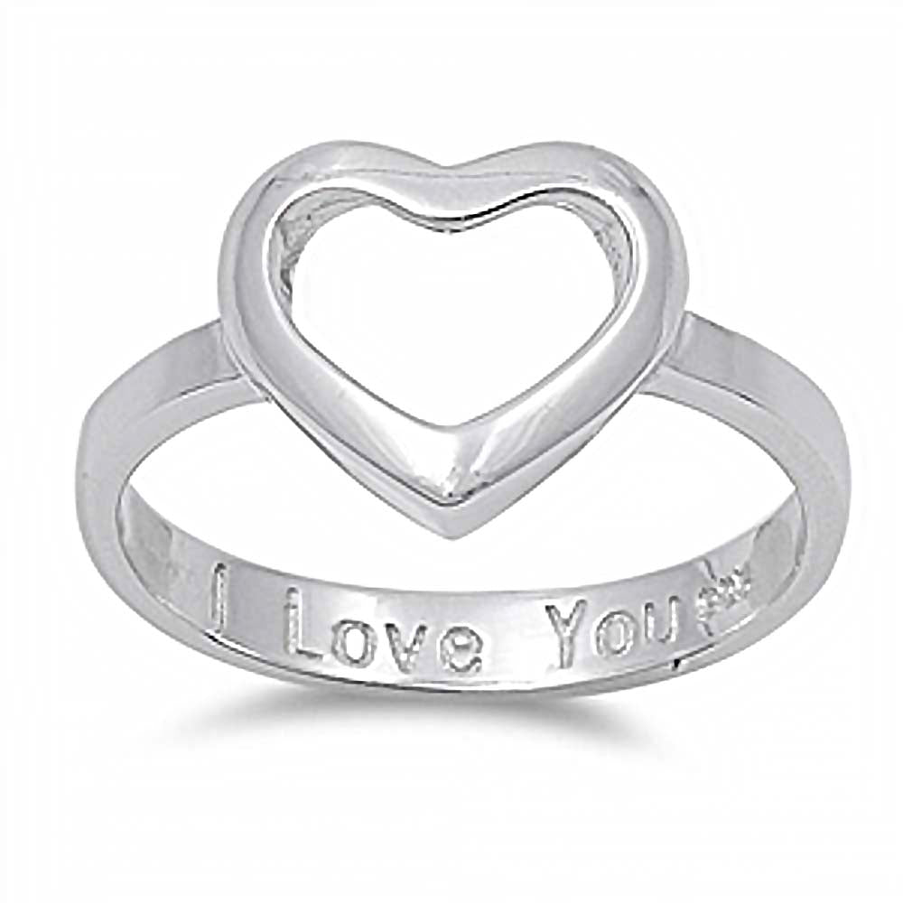 Sterling Silver Trendy Open Heart Design with  I Love You  Engraved RingAnd Face Height of 11MM
