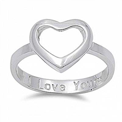 Sterling Silver Trendy Open Heart Design with  I Love You  Engraved RingAnd Face Height of 11MM