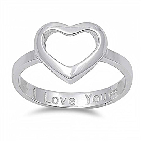 Sterling Silver Trendy Open Heart Design with  I Love You  Engraved RingAnd Face Height of 11MM