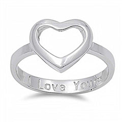 Sterling Silver Trendy Open Heart Design with  I Love You  Engraved RingAnd Face Height of 11MM