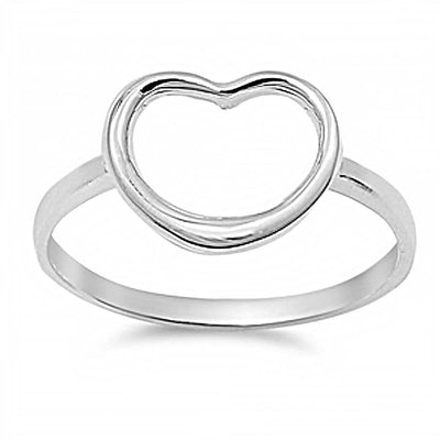 Sterling Silver Plain Open Heart Design Ring  with Face Height of 11MM
