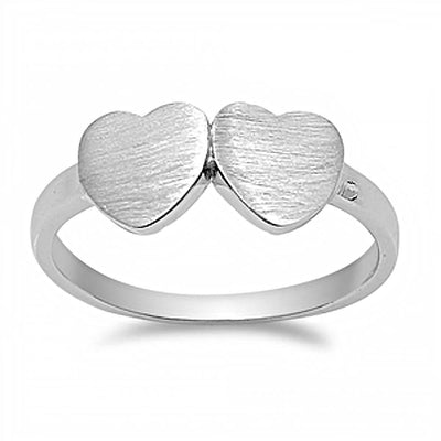 Sterling Silver Matte Finish Twin Heart Design Ring with Face Height of 7MM