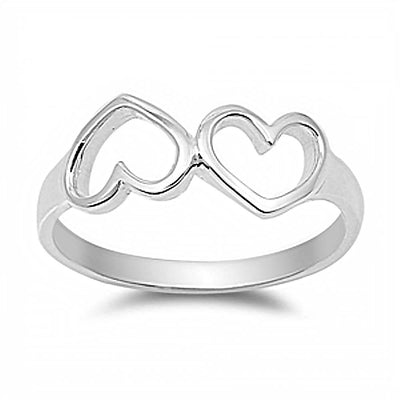Sterling Silver Fancy Upside Down Double Open Heart Design Ring with Face Height of 7MM