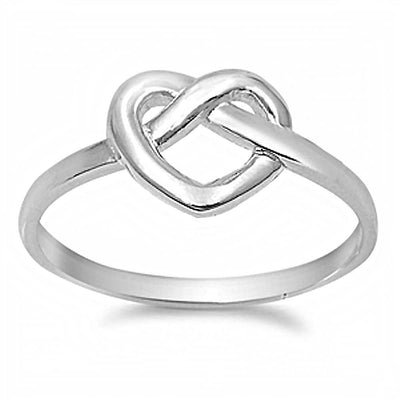 Sterling Silver Trendy Heart Knot Design Ring with Face Height of 10MM