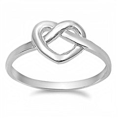 Sterling Silver Trendy Heart Knot Design Ring with Face Height of 10MM